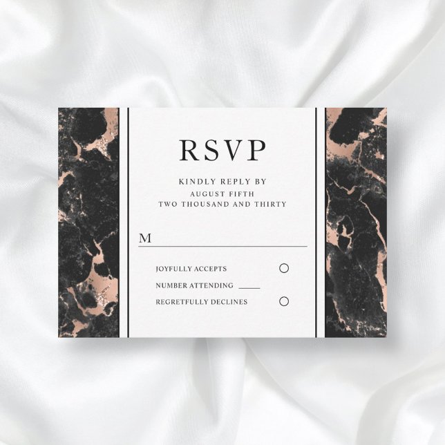 Elegante Rosa Boda de Mármol Negro RSVP (Subido por el creador)