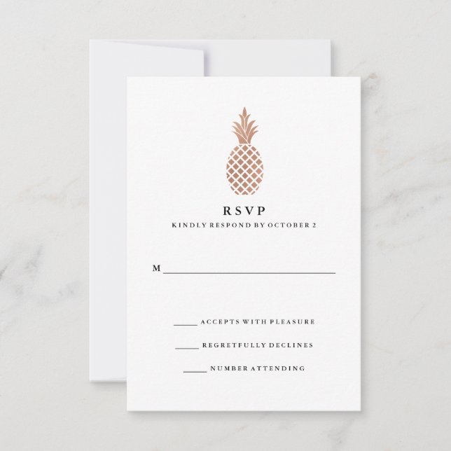 Elegante Rosa Boda de Piña de Oro RSVP (Anverso)