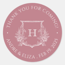 Elegante Rosa Boda Monograma Dorado Pegatina