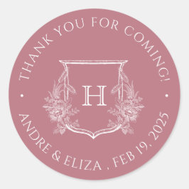 Elegante Rosa Boda Monograma Dorado Pegatina