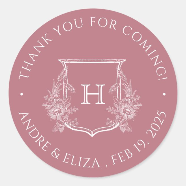 Elegante Rosa Boda Monograma Dorado Pegatina (Anverso)