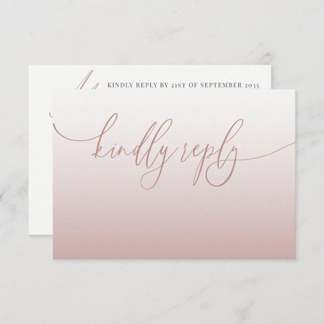 Elegante Rosa Boda RSVP simple de oro (Anverso / Reverso)