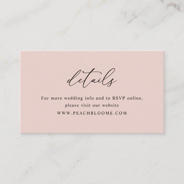 Elegante Rosa  Boda Tarjeta de detalles de sitio w (Anverso)