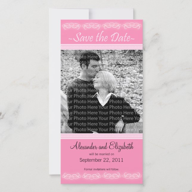 Elegante rosa de 4 x 8" Guardar anuncio de fecha (Anverso)