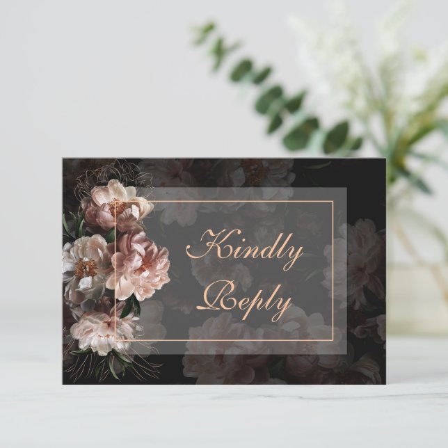 Elegante Rosa de Boda de Oro por la noche RSVP (Anverso de pie)