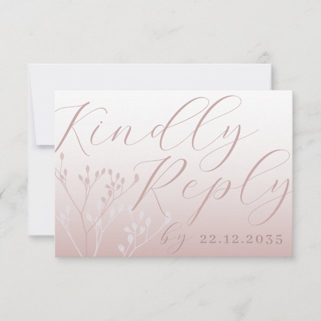 Elegante Rosa de caligrafía de oro Boda RSVP (Anverso)