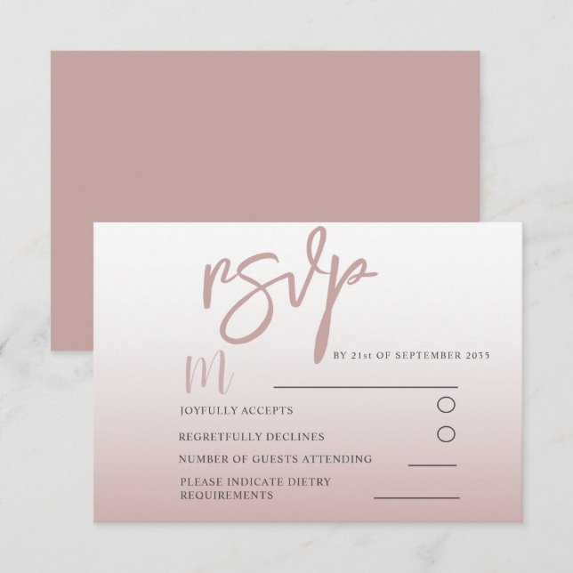Elegante Rosa de caligrafía de oro Boda RSVP (Anverso / Reverso)