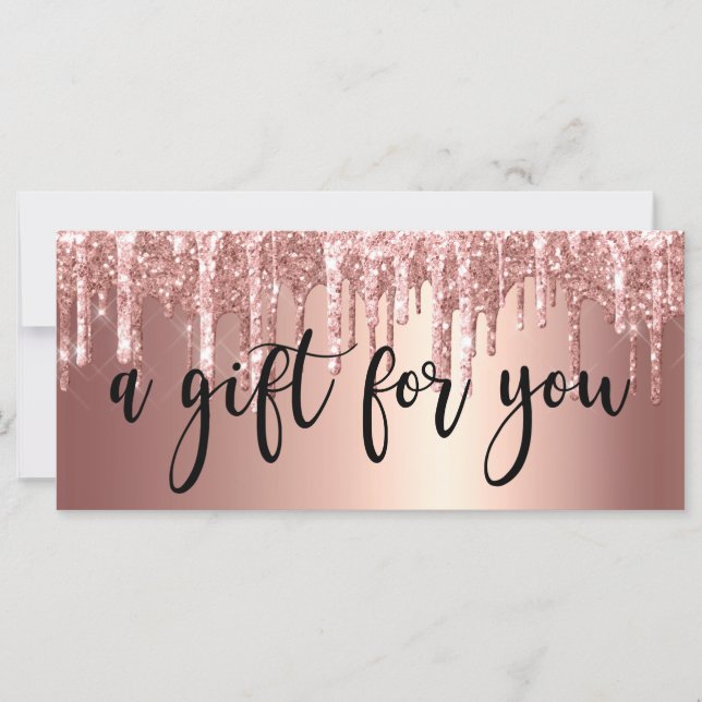 Elegante rosa de cobre purpurina de oro gotea uñas (Anverso)