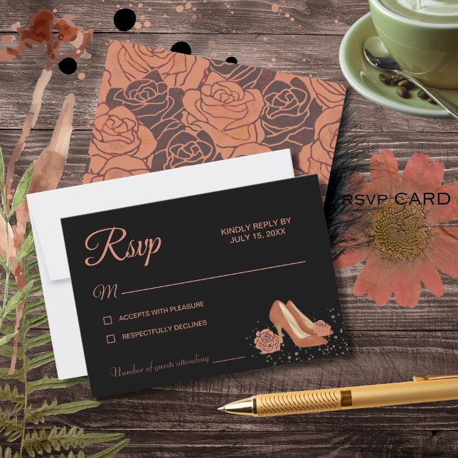 Elegante Rosa de cobre vintage Tarjeta RSVP Quince (Elegant Vintage Copper Rose Quinceañera RSVP Card)