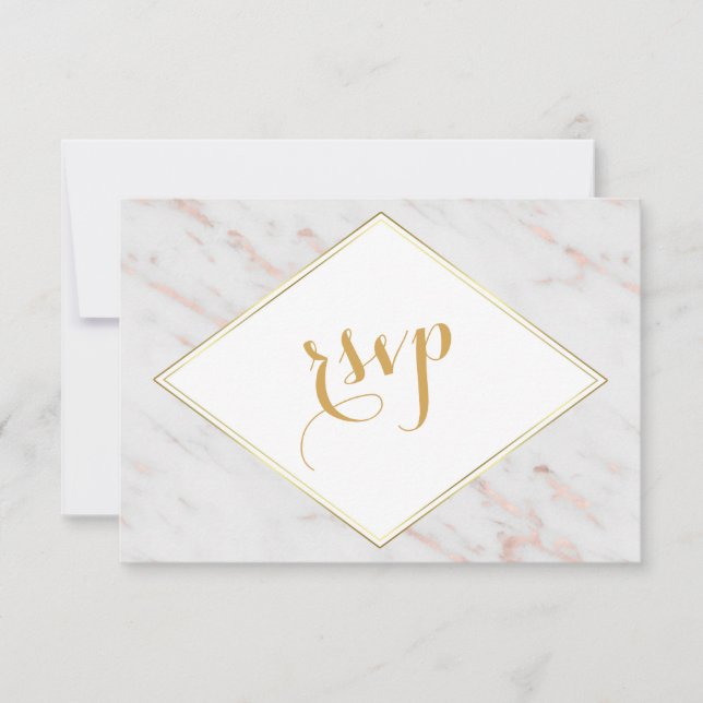 Elegante Rosa de diamantes Gold Marble RSVP (Anverso)