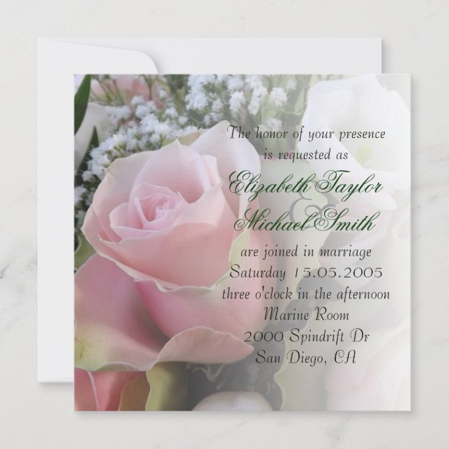 Elegante Rosa de lujo Invitación a la Boda Bouquet (Anverso)