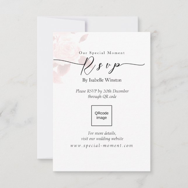 Elegante Rosa de Moda Boda QRcode RSVP (Anverso)