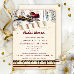 Elegante Rosa de música Bridal Shower Invitación