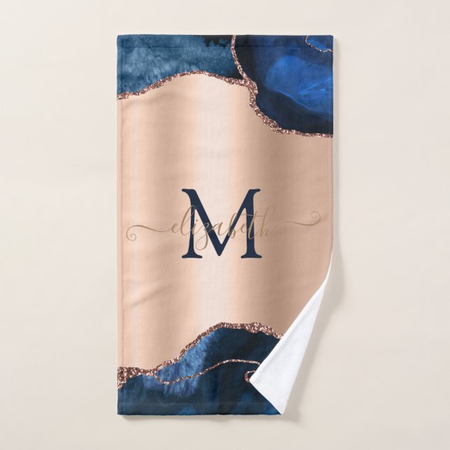 Elegante Rosa de oro de mármol azul agate azul (Toalla de mano)