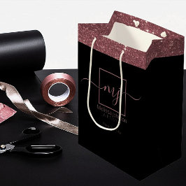 Elegante Rosa de oro en bolsa de regalo mediana ne