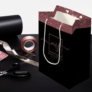 Elegante Rosa de oro en bolsa de regalo mediana ne