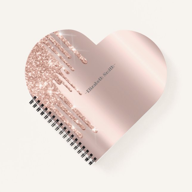 Elegante rosa de oro purpurina, cuaderno real (Anverso)