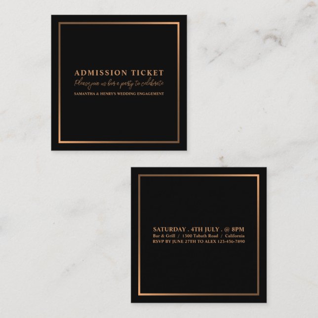 Elegante Rosa de oro y negro, entrada de admisión (Anverso / Reverso)