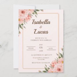 Elegante Rosa de Rubor e invitación a la boda verd