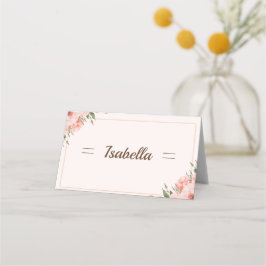 Elegante Rosa de Rubor y tarjeta de lugar plegado 