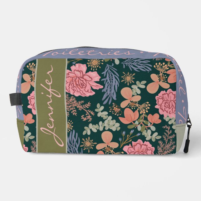 Elegante rosa de viaje floral cosmética y bolsa de (Anverso)