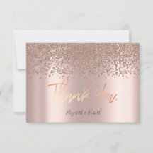 Elegante Rosa Diamantes de Oro Tarjeta de agradeci