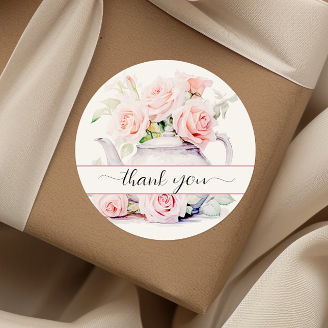 Elegante Rosa Fiesta De Té Rosa Gracias Pegatina (Subido por el creador)