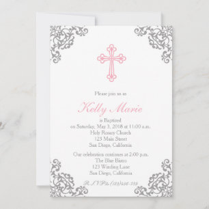 Elegante Rosa Filigree Swirl Baptism Invitación