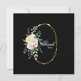 Elegante Rosa Floral Boda negro - Tarjeta de agrad