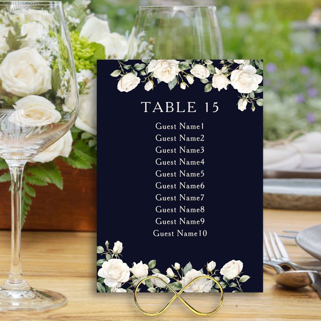 Elegante Rosa floral Cuadro de asientos de mesa az (Seating chart cards from the Princess Dress and Roses Quinceanera collection by Darling & May)