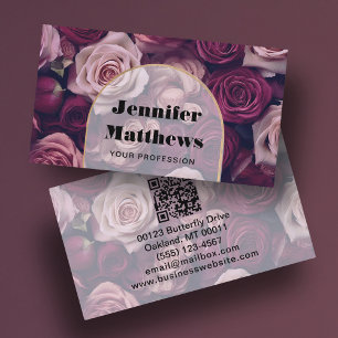 Elegante Rosa floral QR Código tarjeta de visita