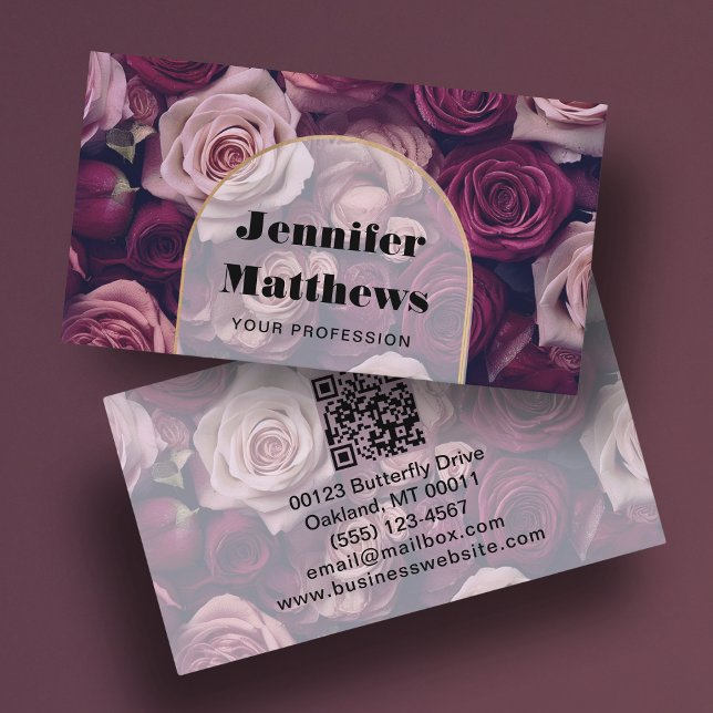 Elegante Rosa floral QR Código tarjeta de visita (Subido por el creador)