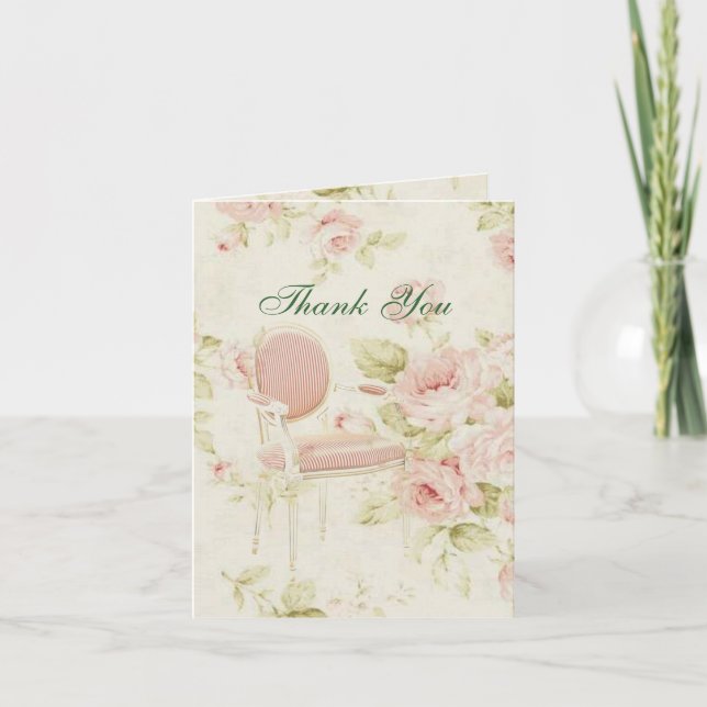 elegante rosa floral rosa vintage agradecimiento d (Anverso)