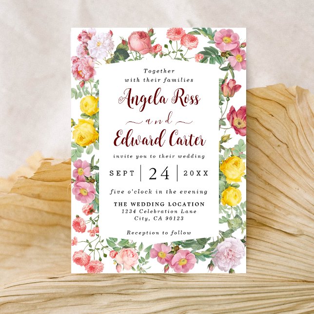 Elegante Rosa Florals Invitación a la boda (Subido por el creador)