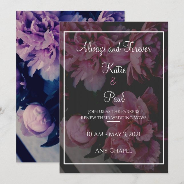 Elegante Rosa Flores Invitación a la boda (Anverso / Reverso)