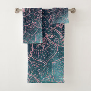 Elegante Rosa Gold Mandala Estrellas de nebula azu