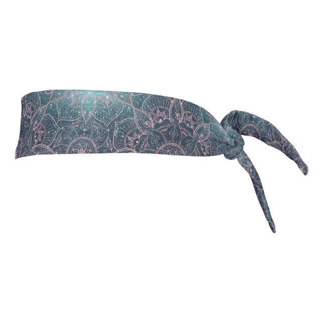 Elegante Rosa Gold Mandala Estrellas de nebula azu (Girar 90)