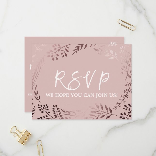 Elegante Rosa Gold & Pink Menu Choice RSVP Postcar (Anverso/Reverso In Situ)