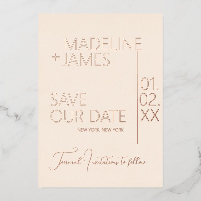 ELEGANTE Rosa Gold Tan salva las Invitaciones de f (Anverso)