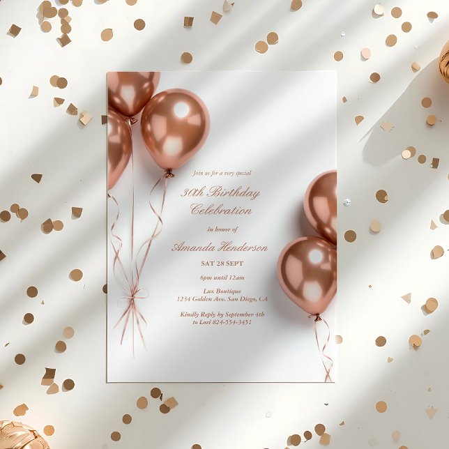 Elegante Rosa Invitación a la fiesta de cumpleaños (Rose Gold Birthday Invitation)