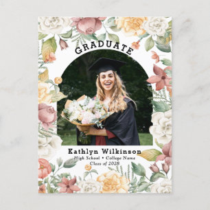 Elegante Rosa Invitación de Graduación de Foto Flo