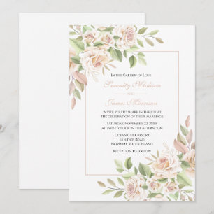 Elegante Rosa Jardín Boda Floral Rosa Invitación
