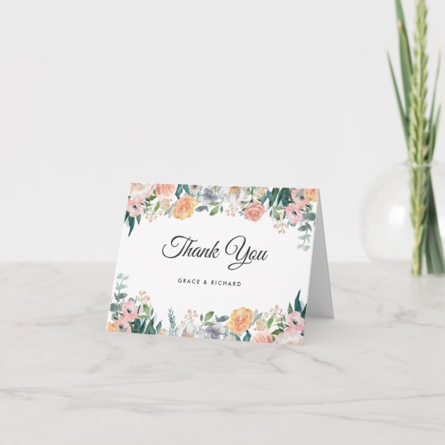 Elegante Rosa Jardín Peony Floral Gracias Tarjeta (Anverso)