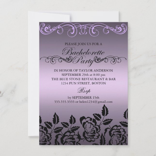 Elegante Rosa Morado Bachelorette Party Invitación (Anverso)