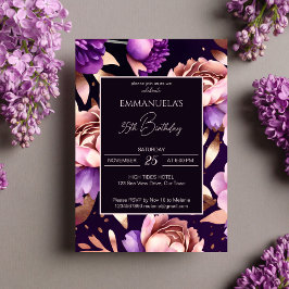 Elegante rosa morado dorado floral plantilla de cu