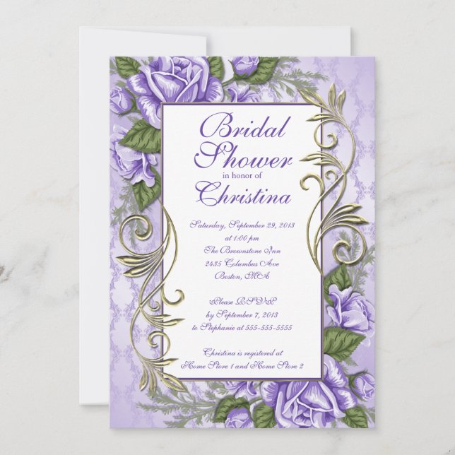Elegante Rosa morado invitaciones a la ducha de no (Anverso)