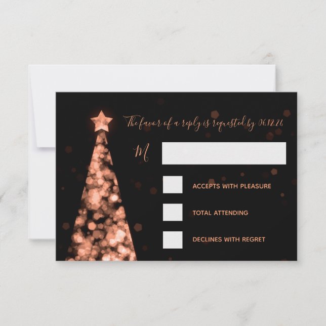 Elegante Rosa Navidades de oro Boda RSVP (Anverso)