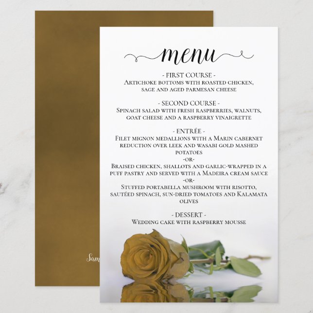 Elegante Rosa Ochre de Oro Menú Boda Presupuestari (Anverso / Reverso)