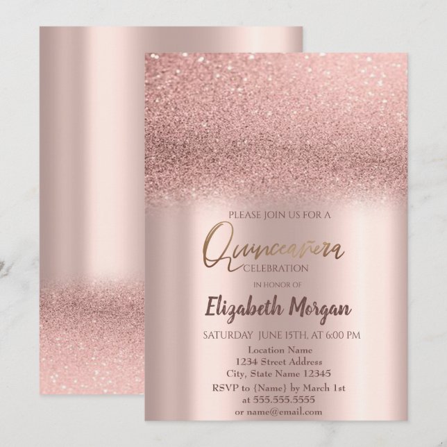 Elegante Rosa Ombre Ombre Quinceañera Invitación (Anverso / Reverso)