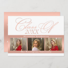 Elegante Rosa Oro 3 Invitación de Graduación Fotog